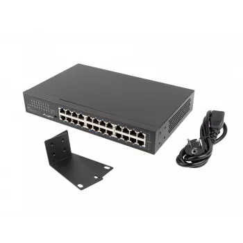 Przełącznik niezarządzalny LANBERG RSGE-24 — 24× Gigabit Ethernet 1U, do montażu w szafie rack, czarny