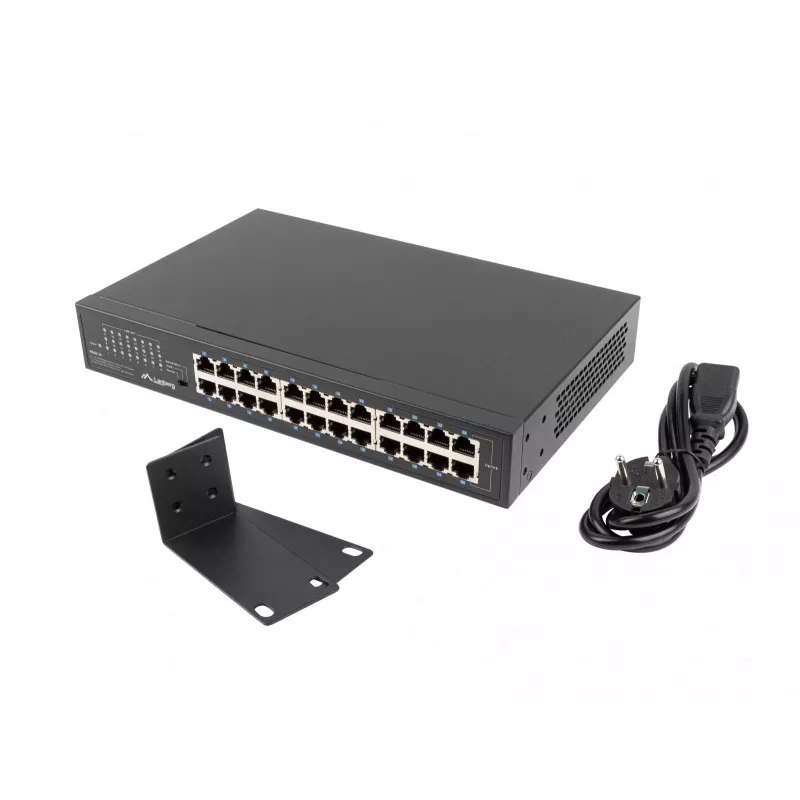 Przełącznik niezarządzalny LANBERG RSGE-24 — 24× Gigabit Ethernet 1U, do montażu w szafie rack, czarny
