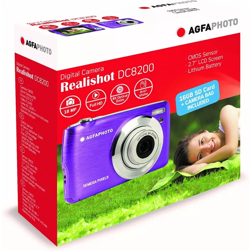 Agfa Photo DC8200 Fioletowy + Etui + Karta SD 16GB