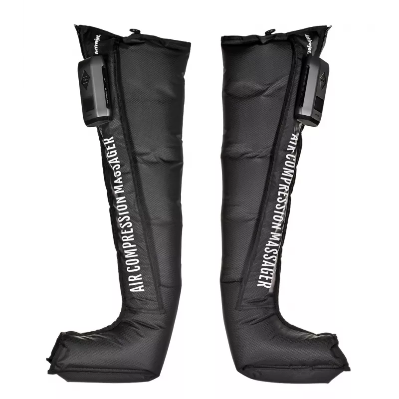 Masażer limfatyczny uciskowy do nóg ActiveJet ACM-PLUS-A1 L — bateria 25 W, wbudowany akumulator, 380×1020×60 mm, czarny