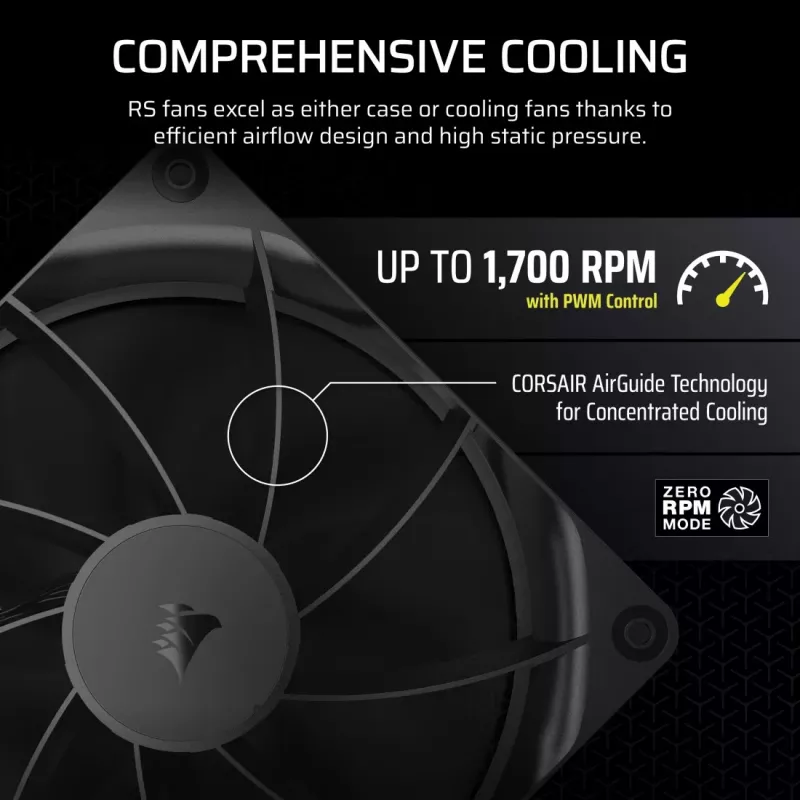 Wentylator Corsair RS140 14 cm Czarny 330-1700 RPM 0,11-3,46 mmH2O