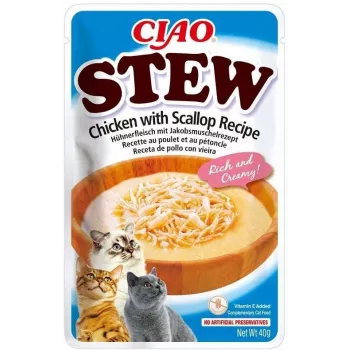 Mokre przysmaki dla kota INABA Ciao Stew Chicken & Scallop saszetka 40 g — bezzbożowe, dla dorosłych, mięsne
