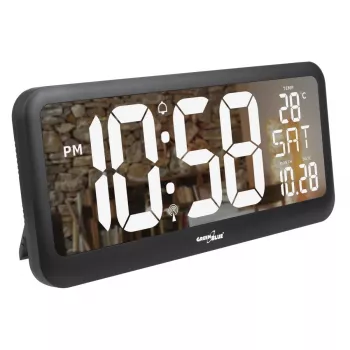 Duży zegar cyfrowy do montażu na ścianie lub wolnostojący z czujnikiem temperatury 37x17 cm wyświetlacz LCD zasilacz i bateria