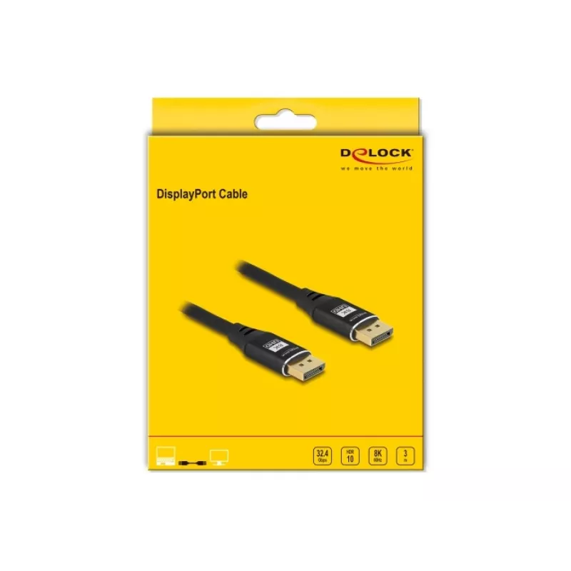 Kabel DisplayPort DeLOCK 8K 60 Hz 3 m czarny metal