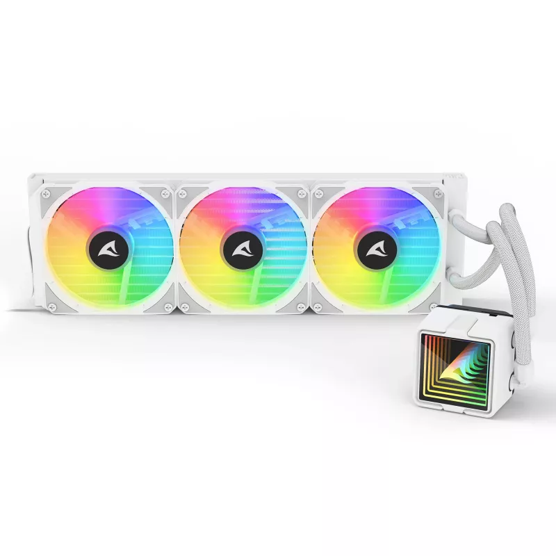 All-in-One CPU liquid cooler Sharkoon S100 ARGB biały — 360 mm radiator, Infinity-Mirror effect