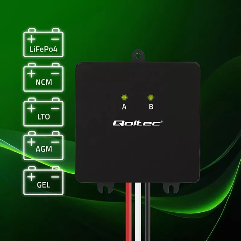 Balanser napięcia akumulatorów QOLTEC 51097 do akumulatorów 24V (2×12V), prąd równoważenia 5A