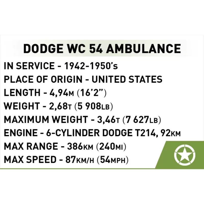 Klocki konstrukcyjne Cobi Dodge WC-54 Ambulans model 2257 zestaw budowlany 1:35