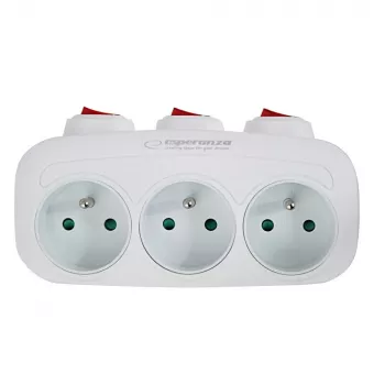 Rozdzielacz zasilania ESPERANZA ELK307W — 3-gniazdowy przełączany adapter wewnętrzny, wtyczka typu E, 220–240 V, 16 A, 3680 W, biały
