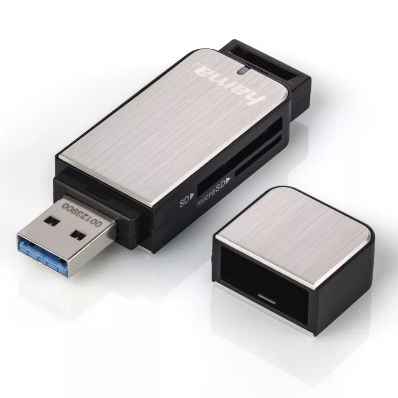 Hama 123900 czytnik kart USB 3.0 SD/microSD, aluminium, czarny/srebrny