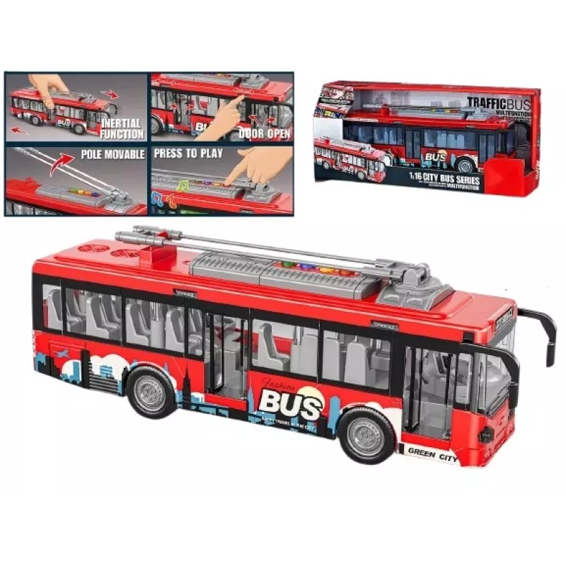 Autobus zabawka z światłami, dźwiękiem i otwieranymi drzwiami Madej model 012865