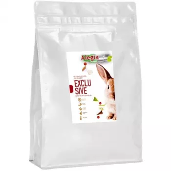 Pokarm granulowany dla królików Alegia Exclusive 1,6 kg — kompletna karma codzienna dla dorosłych królików, smak warzywny, białko 15,76%, błonnik 16,3%