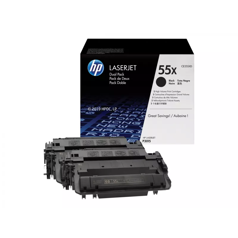 HP 55X zestaw 2 szt. Czarny oryginalny toner LaserJet o wysokiej wydajności