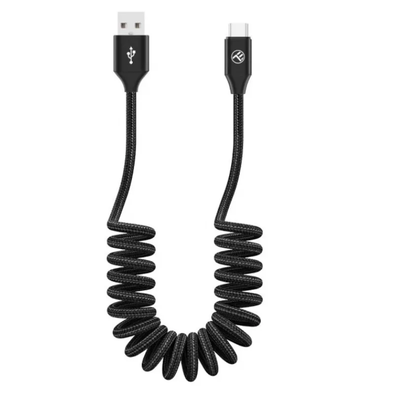 Kabel USB do USB-C Tellur Rozciągliwy 3A 1,8 m Czarny