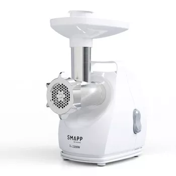 Elektryczna maszynka do mięsa SMAPP 490.8 — 2200 W, 1 prędkość, 3 sitka (Ø 2,7–8 mm), biała