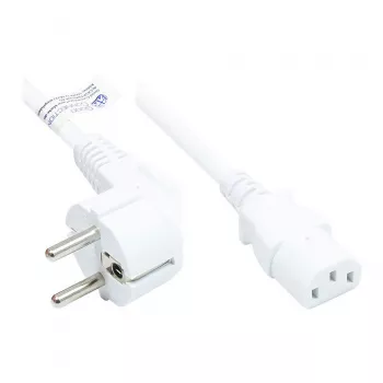 Netzkabel Schutzkontakt-Stecker Typ E+F (CEE 7/7, gewinkelt) an C13 (gerade), weiß, 1,50 mm², 10 m, Good Connections® (P0130-W100)