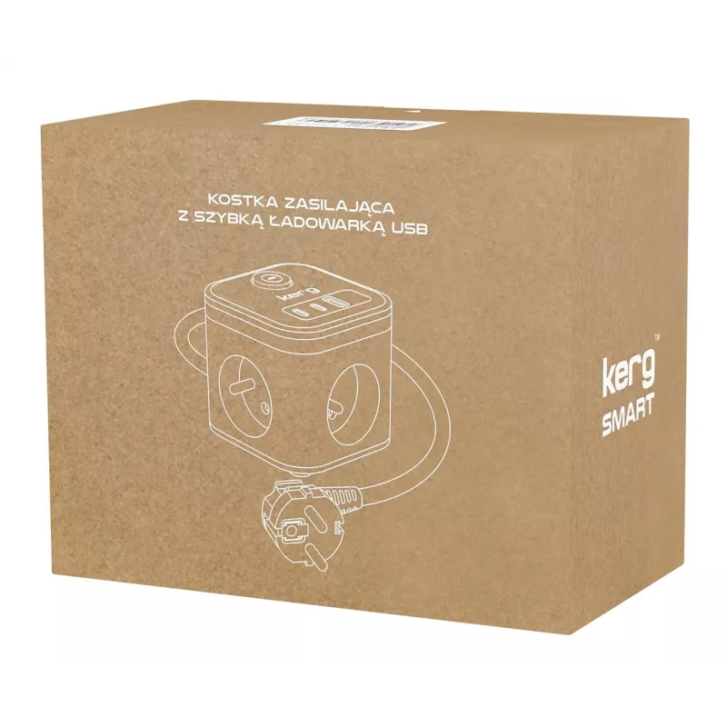 Listwa zasilająca Kerg SMART – 3 gniazda AC typu F z 3 portami USB (2×A + 1×C), kabel 1,5 m, 16 A 230 V, czarna