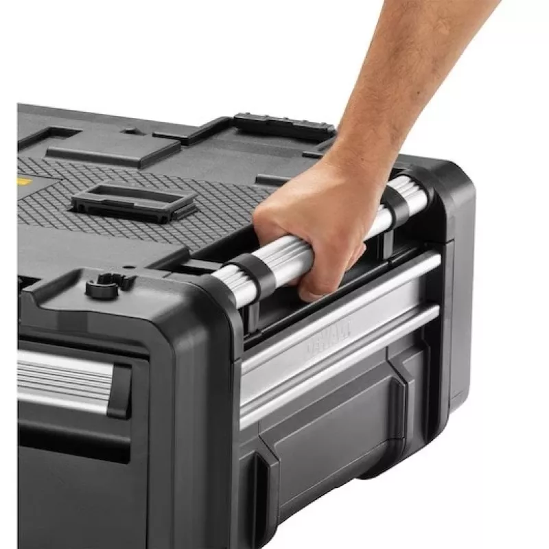 Skrzynka narzędziowa DeWalt DWST08510-1 — konstrukcja z aluminium i tworzywa sztucznego, czarno-żółta