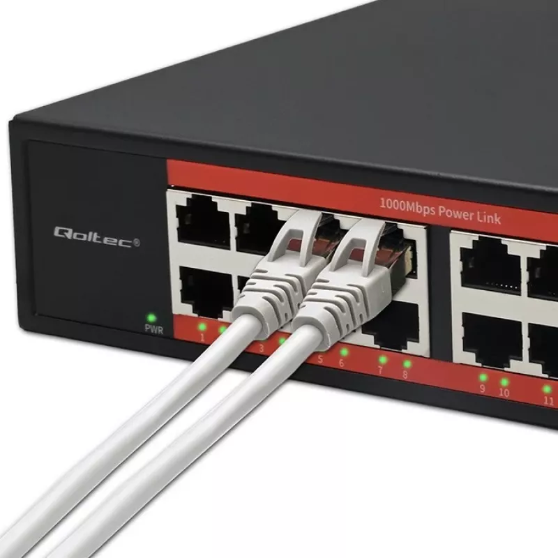 Przełącznik sieciowy QOLTEC 52364 — Gigabit Ethernet PoE 16xRJ45, 2xSFP