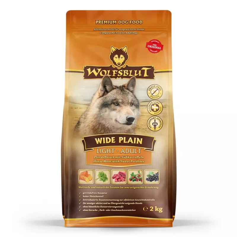 WOLFSBLUT Wide Plain Light Horse ze słodkimi ziemniakami - sucha karma dla psów - 2kg