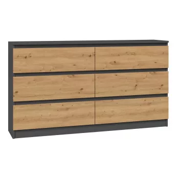 Komoda Top e Shop M6 140 ANT/ART, 6 szuflad, Antracyt Dąb, 1380×750×400 mm
