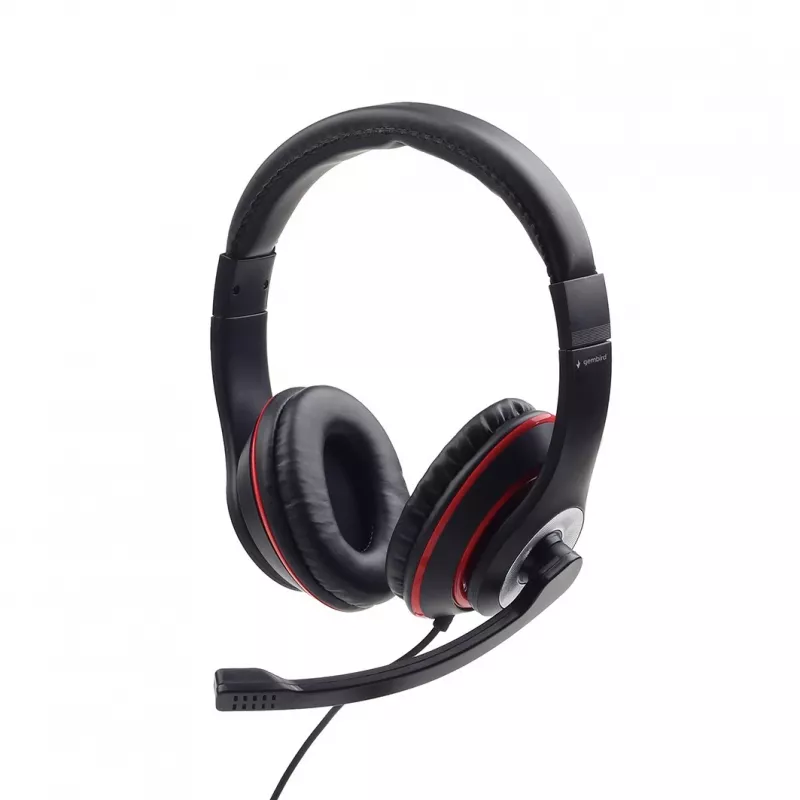 Przewodowy zestaw słuchawkowy do gier GEMBIRD MHS-03-BKRD — binauralny, wokółuszny, 3,5 mm, kabel 1,8 m, czerwono-czarny