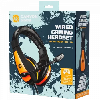 CANYON Star Raider GH-1A, Słuchawki gamingowe 3.5mm jack z regulowanym mikrofonem i regulacją głośności, z adapterem 2w1 3.5mm, kabel 2M, Czarny, 0.23kg