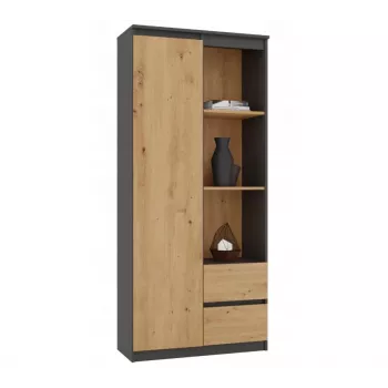 Top e Shop RS-80 BILY regał biurowy, antracytowa rama, drzwi dąb artisan, 7 półek, 2 szuflady, 1800×800×350 mm