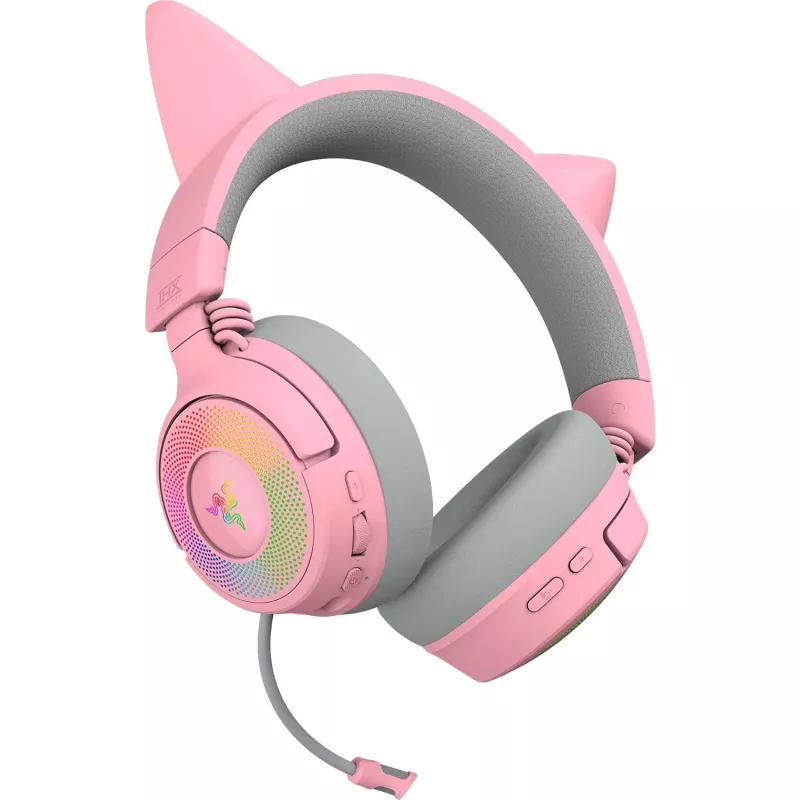 Zestaw słuchawkowy Razer Kraken Kitty V3 Pro - Quartz, przewodowy i bezprzewodowy, pałąk, gaming, USB Type-A, Bluetooth, różowy