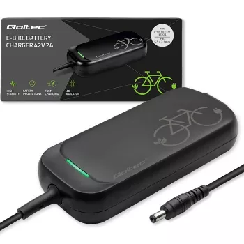 Ładowarka do roweru elektrycznego QOLTEC 50332 — wyjście 36V/42V, 2A, wtyk 5,5×2,1 mm
