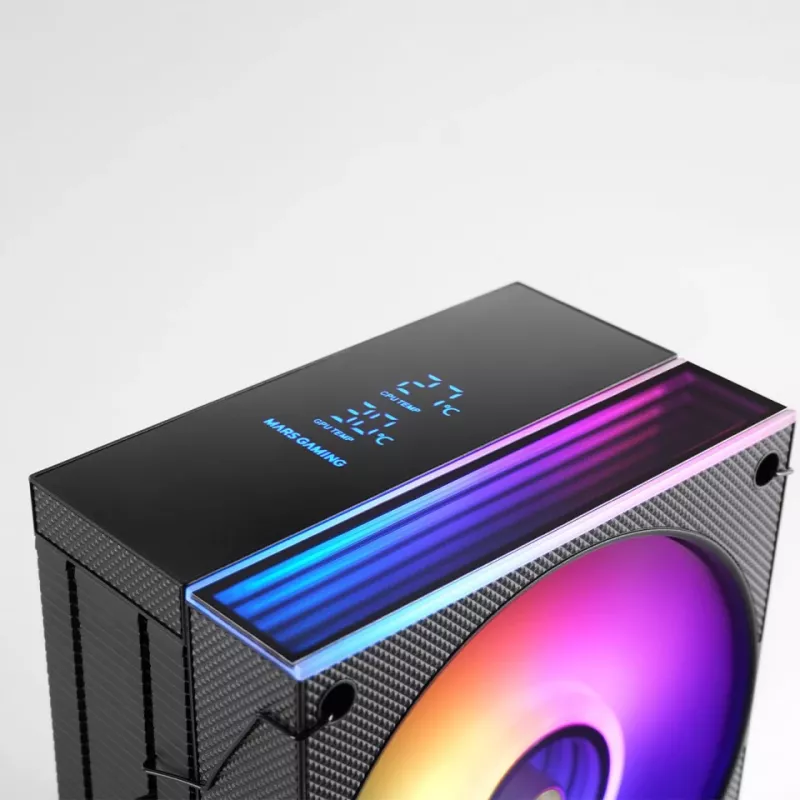 Chłodzenie powietrzne TACENS Mars Gaming MCPU-LCD, wentylator 120 mm, TDP 300 W, obsługa LGA1700/1200/115x/1366 i AM4/AM5, czarny