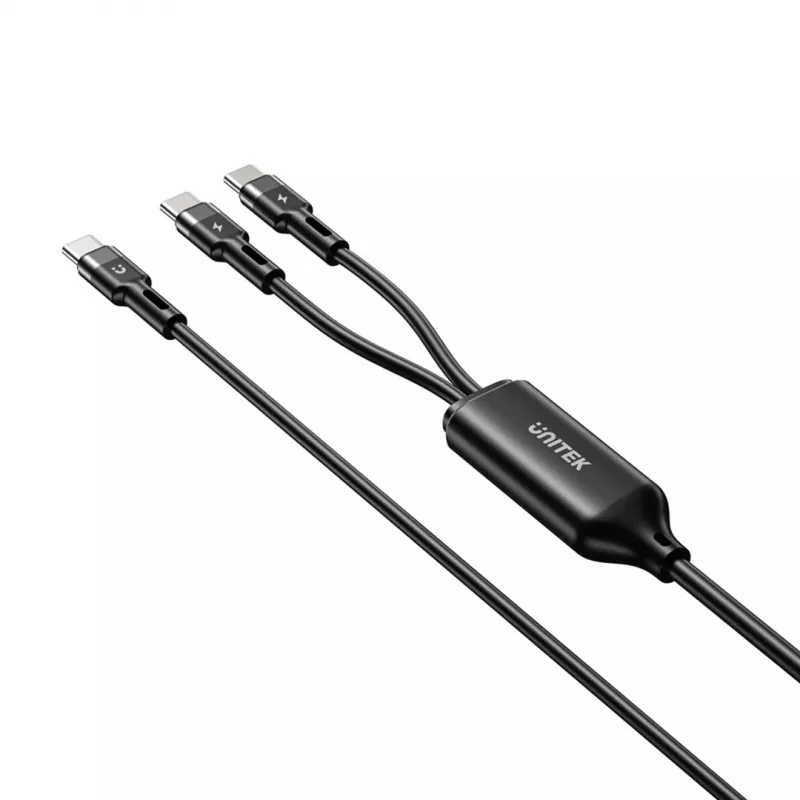 Kabel USB-C 2-w-1 Unitek C14146ABK01 1,8 m, USB-C na USB-C, 100 W PD, czarny