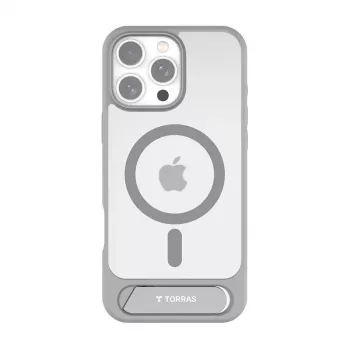 Etui ochronne Torras Pstand Series na iPhone 16 Pro Max, szare, smukły profil z wbudowaną podstawką