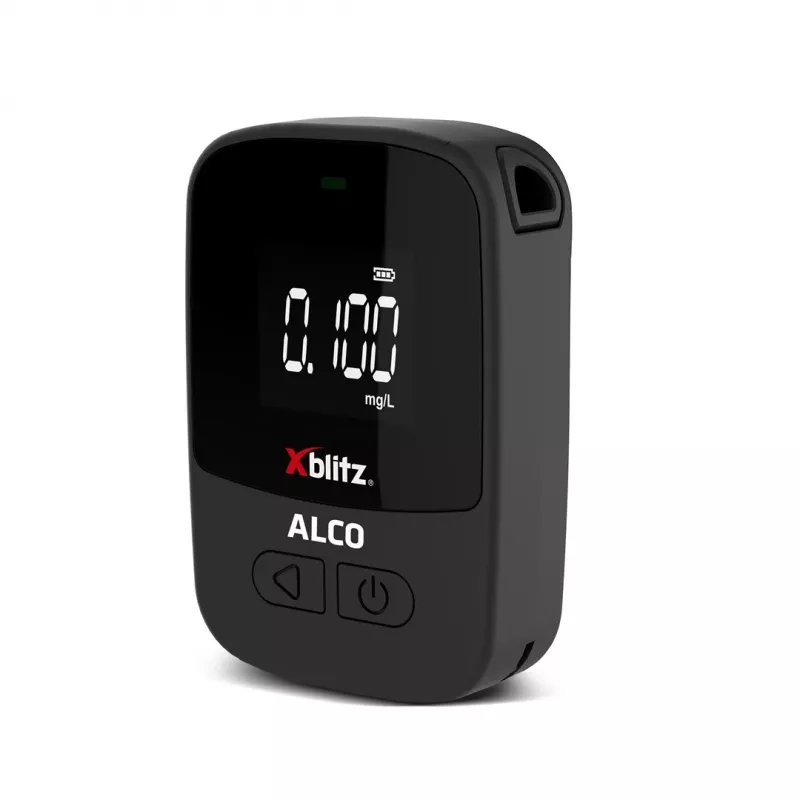 Ręczny elektrochemiczny tester alkoholu Xblitz ALCO — BAC 0–4%, dokładność 0,05%, LCD, 5 ustników, 2 baterie 1,5 V