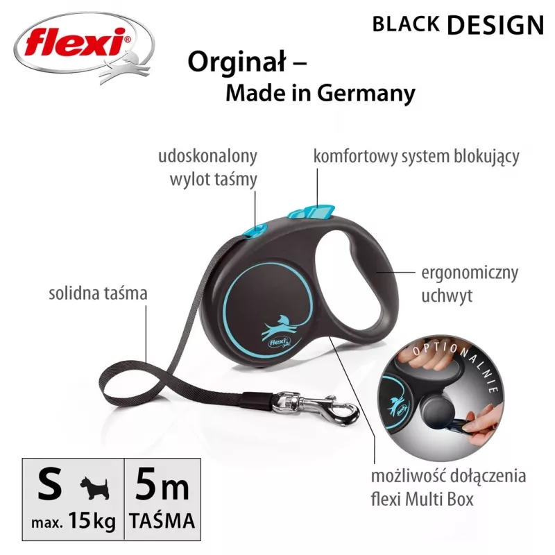 Flexi Automatyczna smycz Czarny Design S 5 m, Niebieska