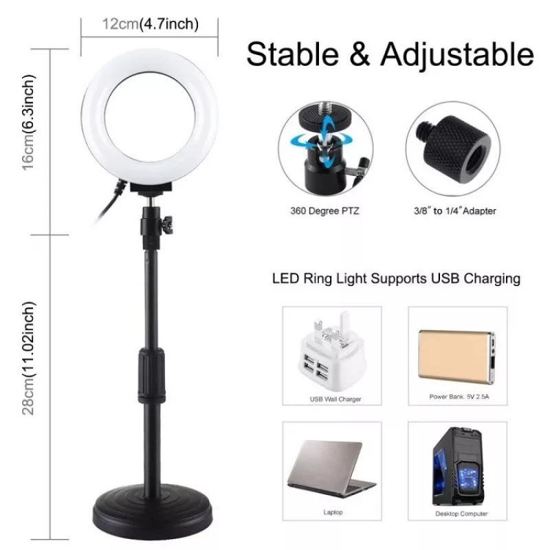 Lampa pierścieniowa LED Puluz z regulowaną podstawą PU391