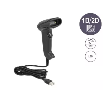 Ręczny skaner kodów kreskowych DeLOCK USB 1D 2D Wersja niemiecka