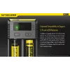 Ładowarka do akumulatorów Nitecore NEW i2 — ładowarka 2‑kanałowa dla LiFePO4, Li‑Ion, NiMH; wejście 100–240 V; wyjście 9–12 V; obsługuje AAAA/C/D/AAA/AA; czarna