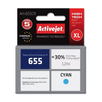 Wkład atramentowy ActiveJet AH-655CR kompatybilny z HP, cyjan, Wysoka wydajność (XL), 12 ml, atrament barwnikowy