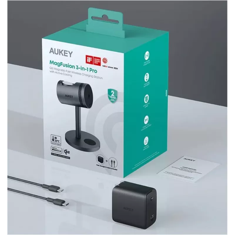 Ładowarka bezprzewodowa 3w1 z chłodzeniem LC-MC311A 15W Qi2 MagSafe + zasilacz 30W PD