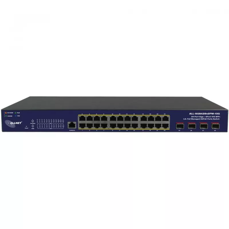 Przełącznik sieciowy ALLNET ALL-SG8428v2FPM-10G — 24+4 portów, PoE, łącza uplink 10G