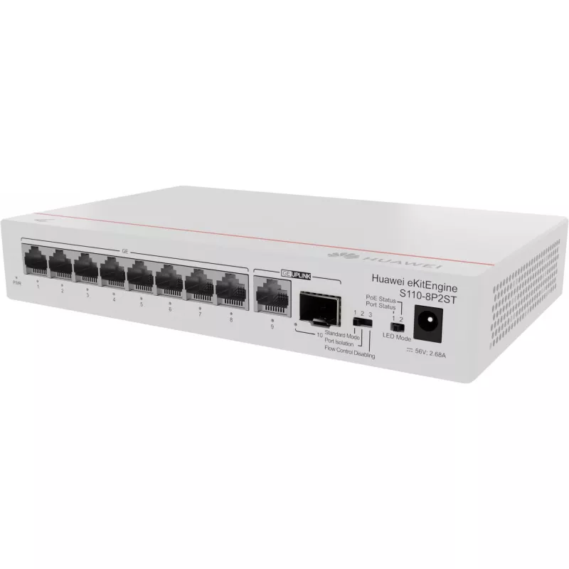 HUAWEI eKit S110 Series S110-8P2ST Niezarządzany L2 Gigabit Ethernet (10/100/1000) Zasilanie przez Ethernet (PoE) Szary