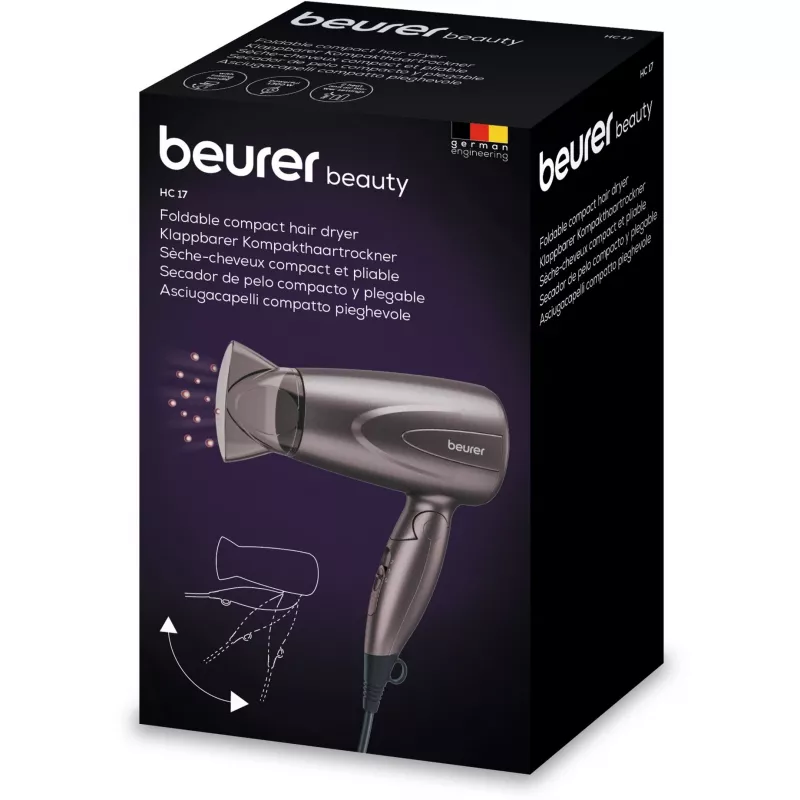 Suszarka do włosów Beurer HC 17, turystyczna, szara, 1000W
