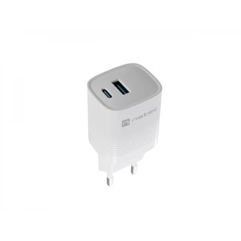 Przewodowa ładowarka do urządzeń mobilnych NATEC NUC-2140, 30W, USB-C PD 3.0 + USB-A, Samsung AFC, Biała