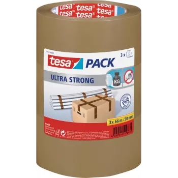 Taśma pakowa Tesa 51124 Ultra Strong — długość 66 m, szerokość 50 mm, zestaw 3 szt.