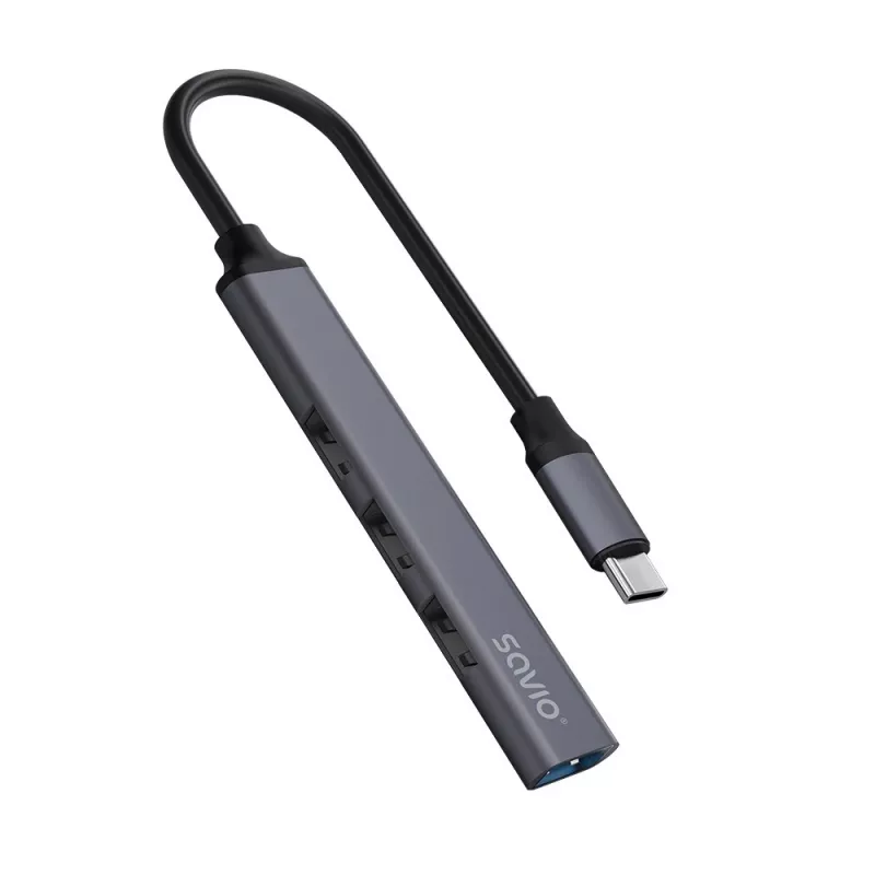 USB 3.0 4-portowy koncentrator interfejsu SAVIO AK-71 z hostem USB-C, 5000 Mbit/s, 2-letnia gwarancja