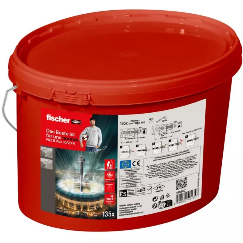 Kotwa ze stali nierdzewnej FISCHER FAZ II Plus 10/20 R — 135 sztuk, wiaderko