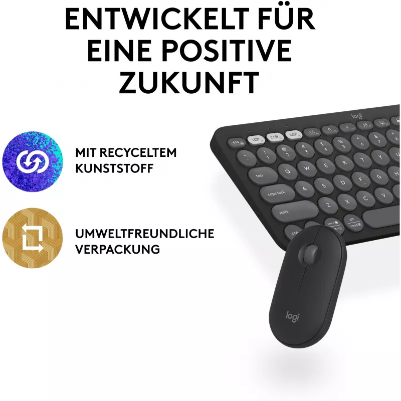 Logitech Pebble 2 Combo Bezprzewodowa Klawiatura i Mysz QWERTZ Niemiecki Grafit