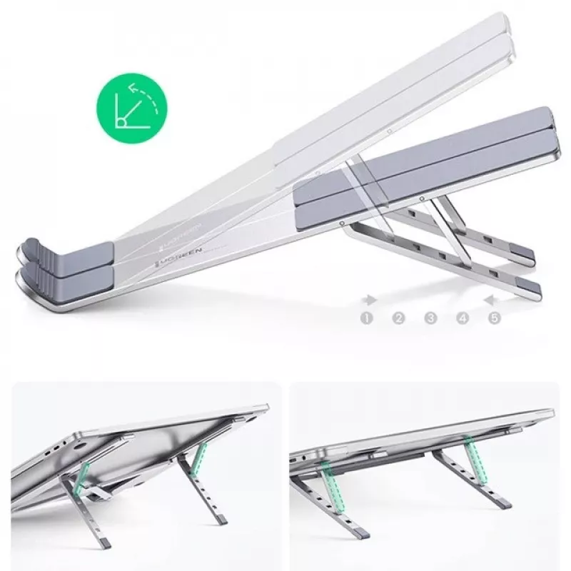 Podstawka pod laptop UGREEN LP451 regulowana stop aluminium na laptopy 8–17 cali, 5 pozycji, srebrna