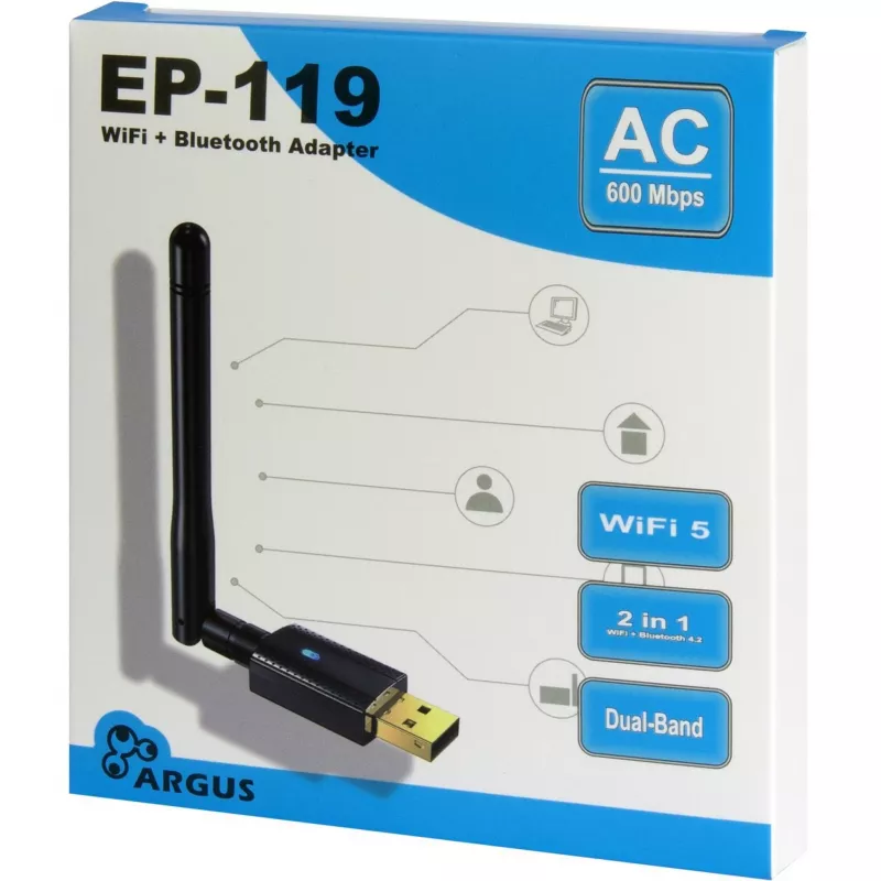 USB Wi‑Fi / adapter Bluetooth INTER-TECH EP-119, Wi‑Fi 5 (802.11ac), dwupasmowy 600 Mbit/s