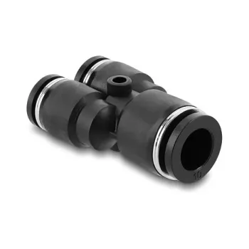 Pneumatyczny łącznik Y DELOCK 2×8 mm → 1×10 mm z otworem montażowym, metal/tworzywo sztuczne, 44 mm